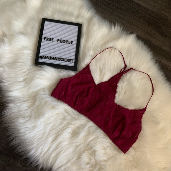 Free People Other - NWOT FP Intimately Red Floral Lace Bralette Sz L